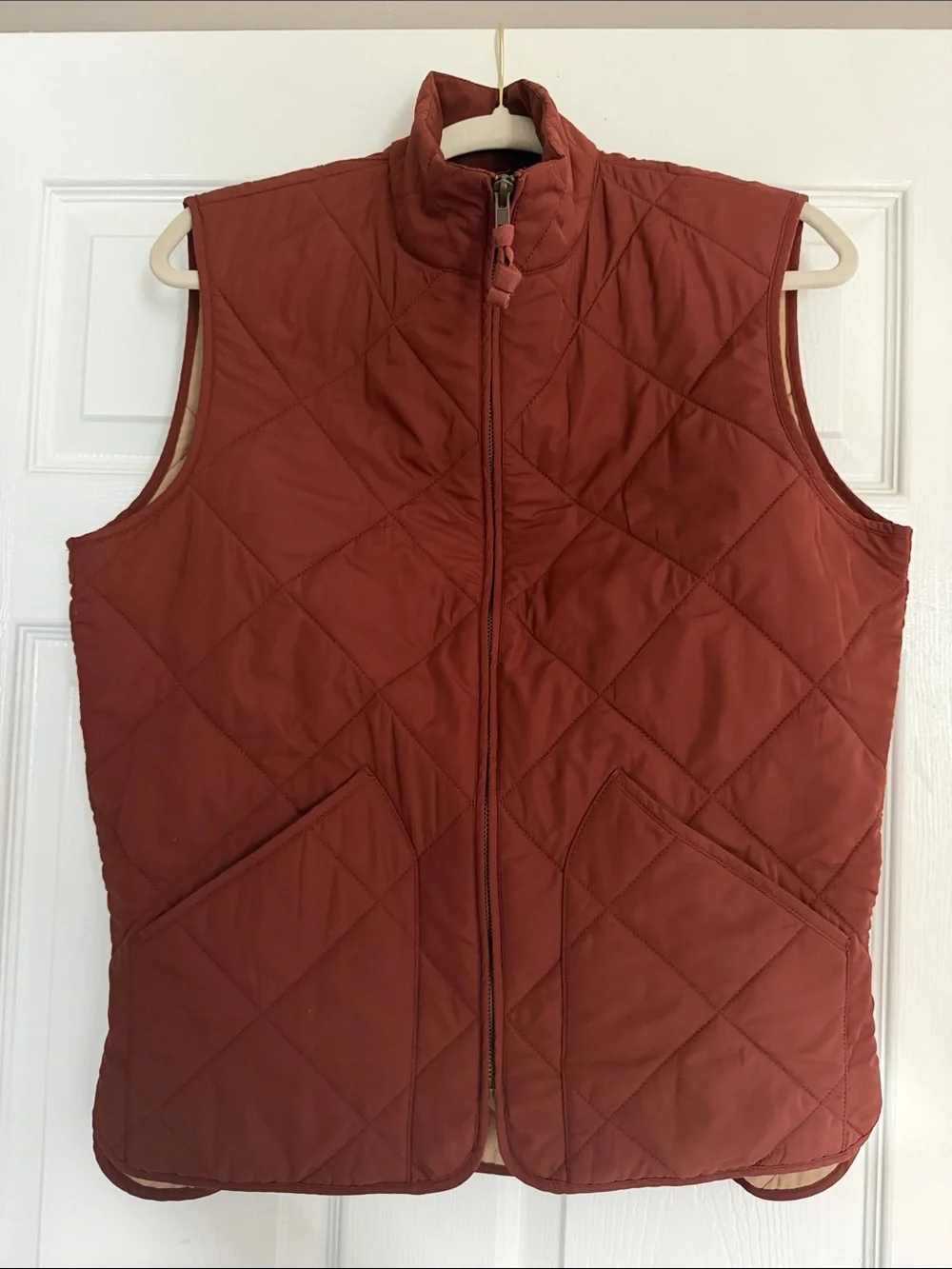 J. Crew Quilted Sleeveless Vest in Rust Red